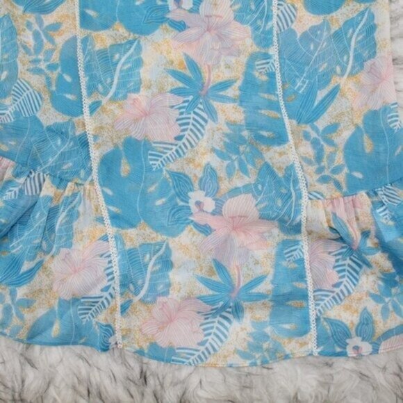 Modcloth Blue Floral Ruffle Blouse Size Small - Picture 7 of 9